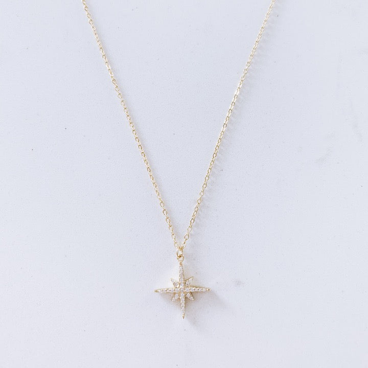 CZ Star Burst Pendant Necklace