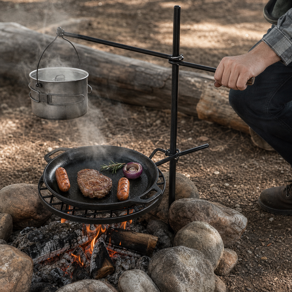 Cast Iron Camp Grill Stand 03 human use