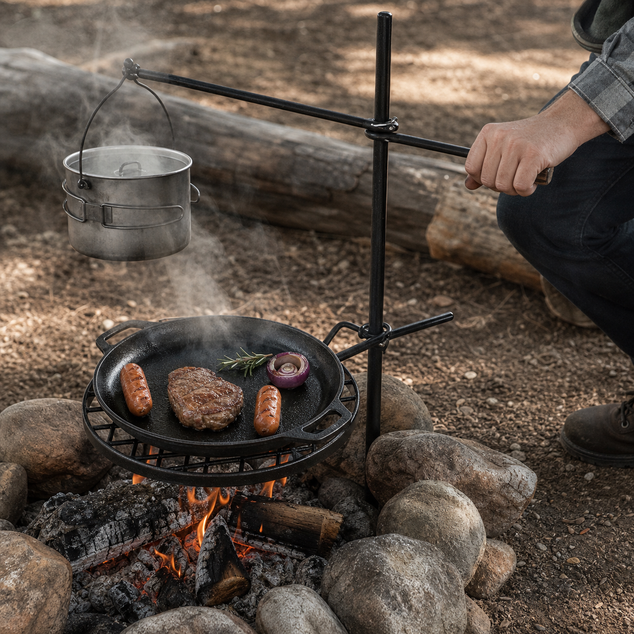 Cast Iron Camp Grill Stand 03 human use