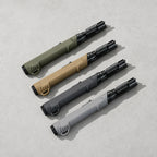 Four compact outdoor ignition tools in olive green sand beige dark grey and light grey