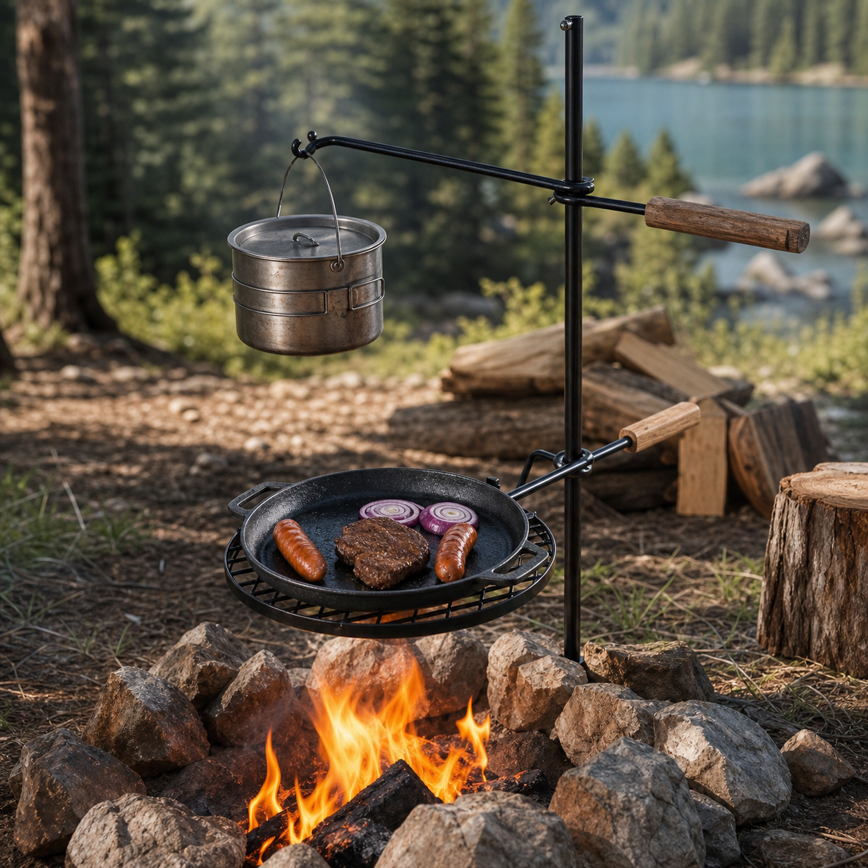 Modular Cast-Iron Camp Grill Stand 02 lifestyle