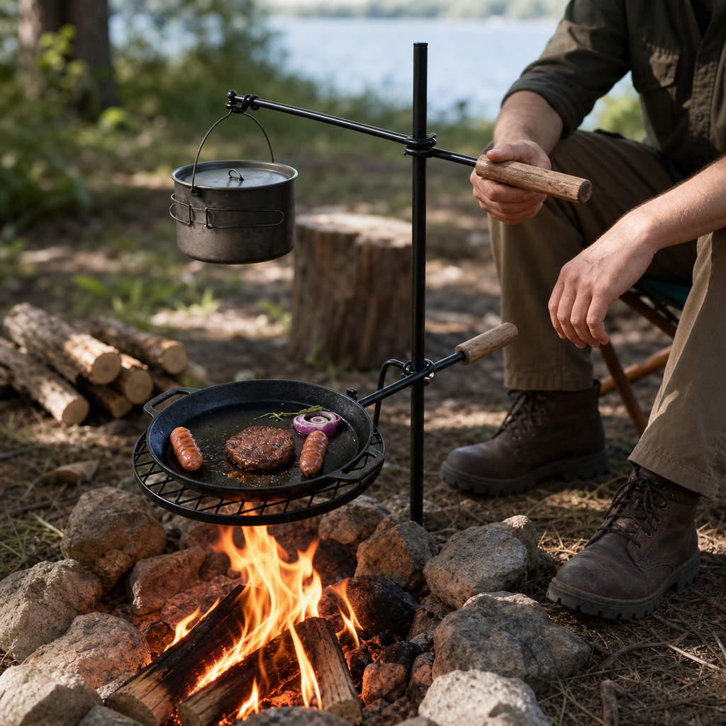 Modular Cast-Iron Camp Grill Stand 03 human use