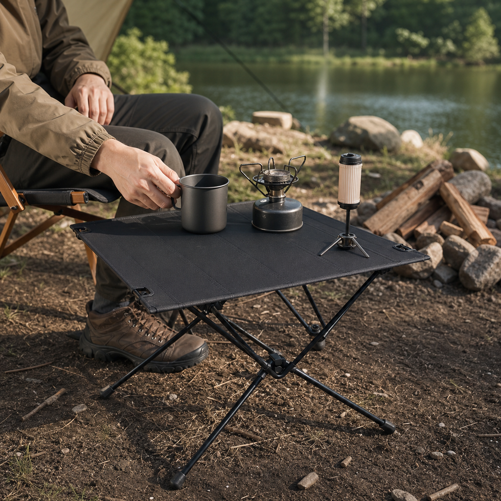 Ultralight 7075 Fabric Camp Table 03 human use