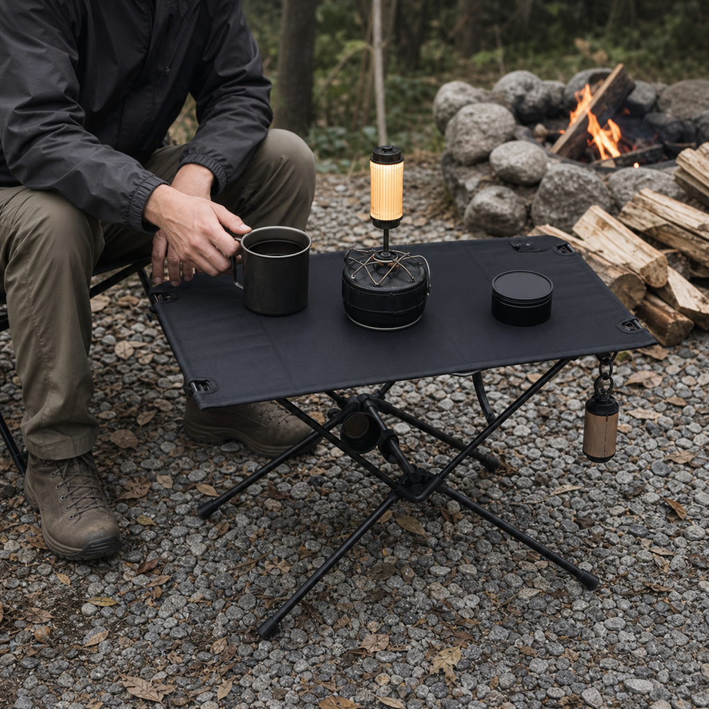 Ultralight Fabric Camp Table 03 human use